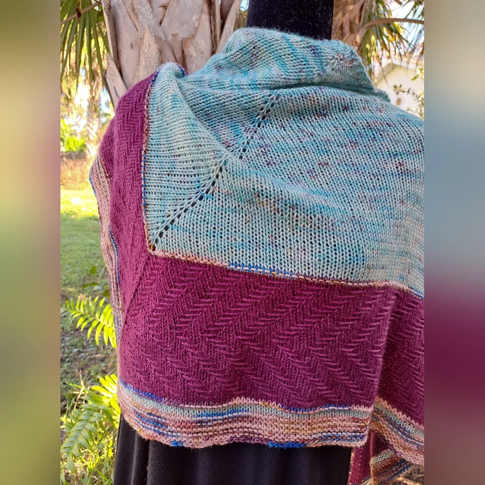 Hand Crafted OOAK Contemporary Elegant Striped Merino Wool Blue Purpl Knit Scarf - Picture 7 of 16